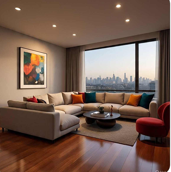Sunset Serenity in a  Modern Living Room