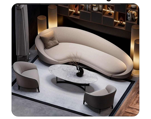 Sculpted Elegance in a  Soft-Toned Lounge